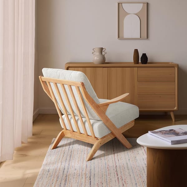 Lazzara Arden Beige Chenille Upholstery Solid Wood Natural Finish