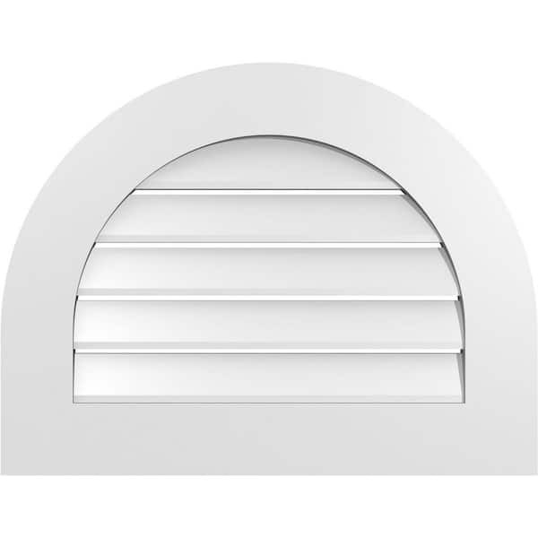 Ekena Millwork 26 in. x 20 in. Round Top White PVC Paintable Gable Louver Vent Functional
