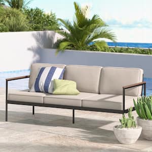 Savannah Black Aluminum and Bamboo Outdoor Sofa with Cushions