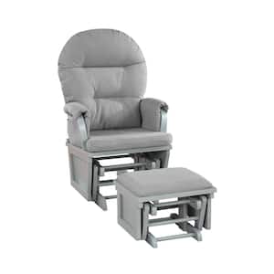 Gray/Gray Baby Glider Wood Rocker and Ottoman Sets with Padded Armrests and Detachable Cushion