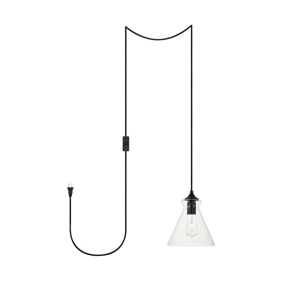 Home Living 40-Watt 1-Light Black Shaded Pendant Light with Glass Shade, No