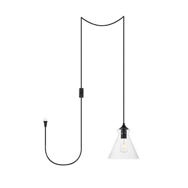 Unbranded Home Living 40-Watt 1-Light Black Shaded Pendant Light with Glass Shade, No Bulbs Included