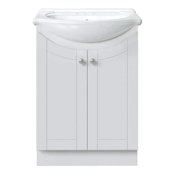 Glacier Bay Highmont 24 in. W x 17-1/8 in. D Bath Vanity in Linen White with Porcelain Vanity Top in Solid White with White Basin