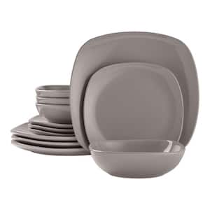 12-Piece Soft Square Stoneware Dinner Set in Shadow Gray (Service for 4)