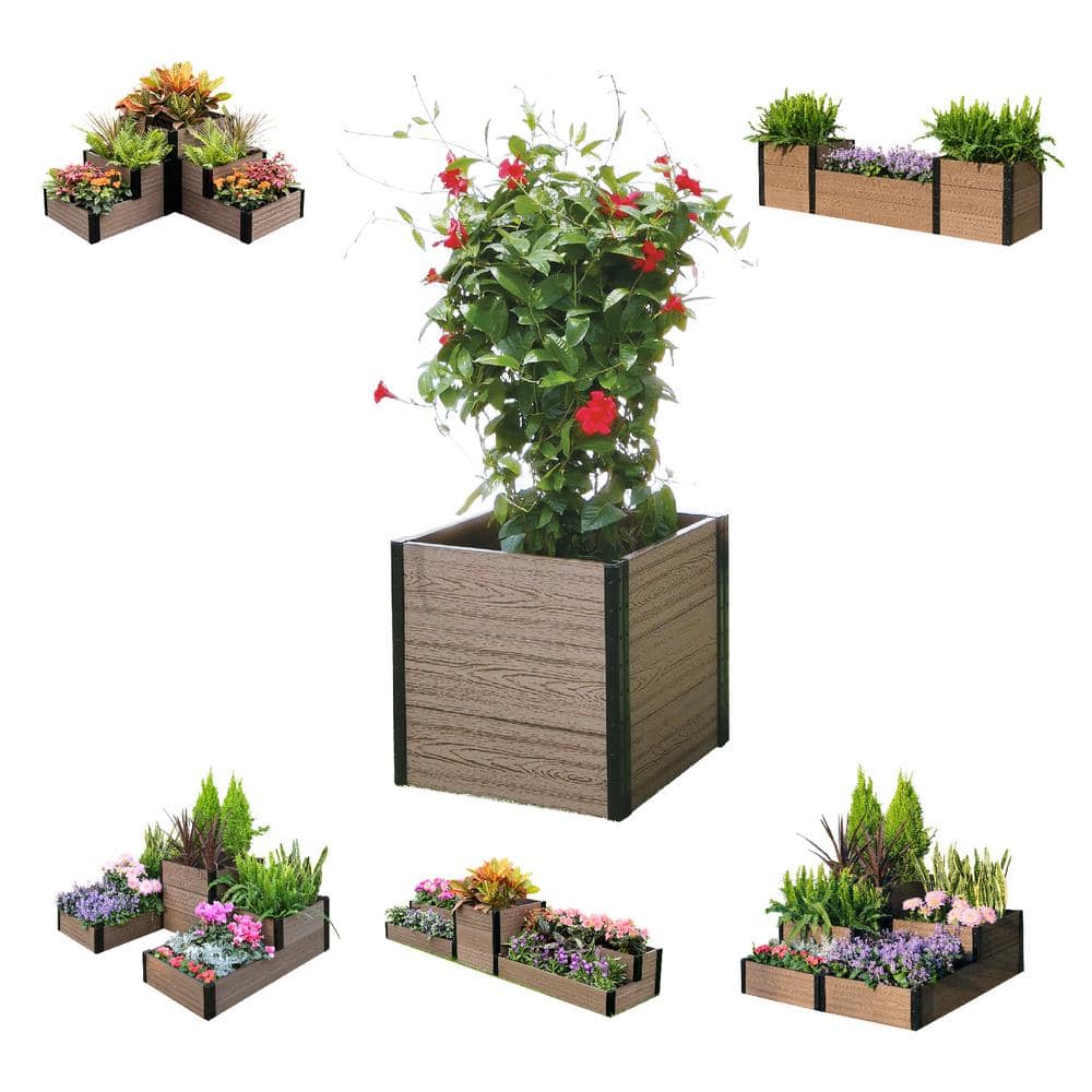 Brown Composite Wood and Steel Square Raised Garden Bed