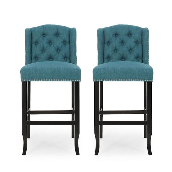Noble House Foxwood 45.25 in. Teal Wingback Bar Stool (Set of 2)