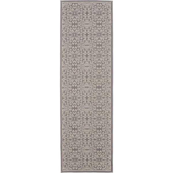 Nourison Jubilant Ivory Grey 2 ft. x 6 ft. Floral Transitional Runner Area Rug
