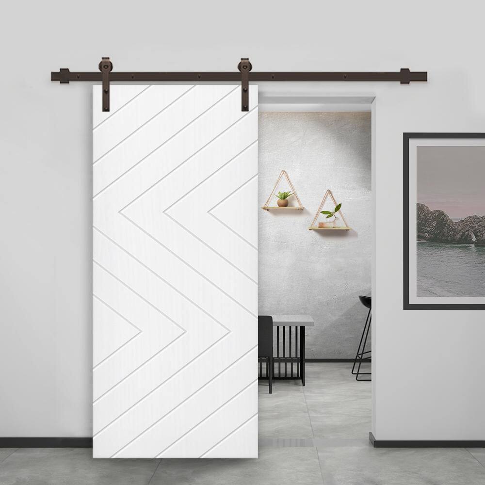 White Stained Composite MDF Paneled Interior Sliding Barn Door Kit