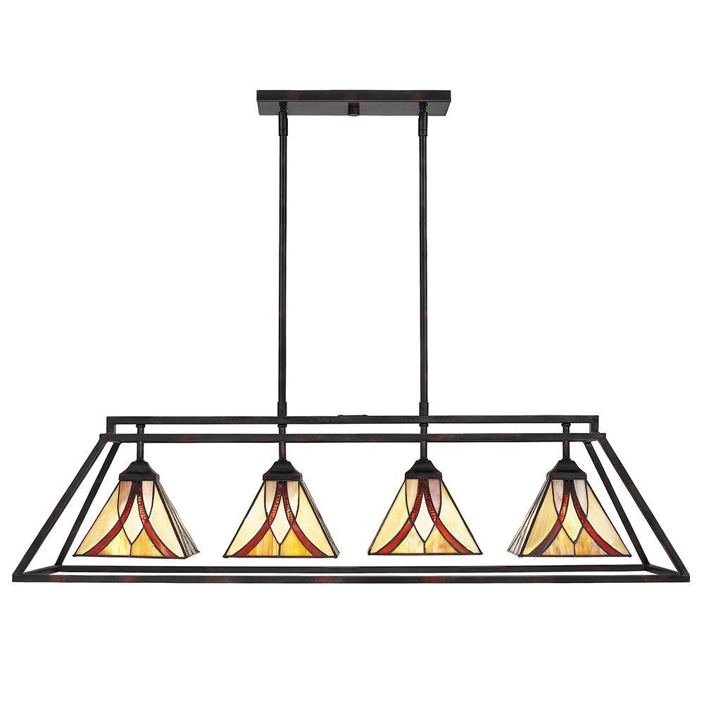 Asheville 42" Bronze Island Light with Multicolor Tiffany Glass Shades