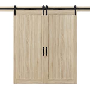 Cooper 36 in. x 84 in. Double Sliding Barn Door in Textured French Oak Wood with U-Shape Soft Close Hardware Kit
