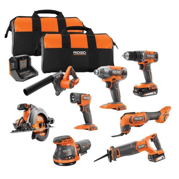RIDGID 18V Cordless 8-Tool Combo Kit with Ah Battery, Ah