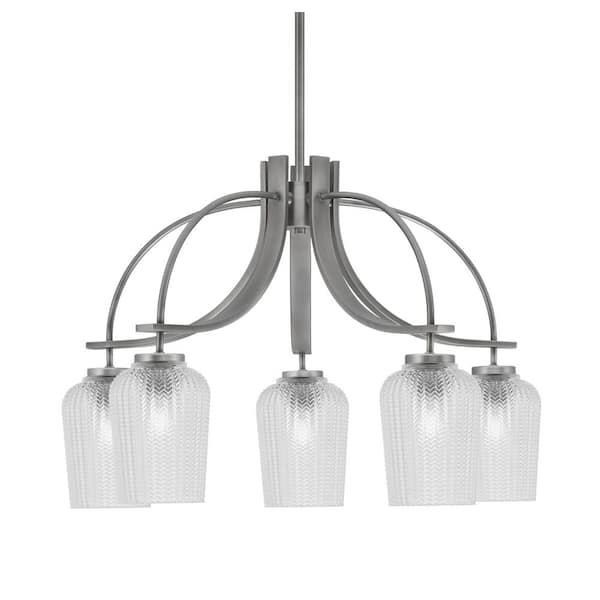 Unbranded Olympia 17.75 in. 5-Light Graphite Downlight Chandelier 5 in. Clear Textured Glass Shade