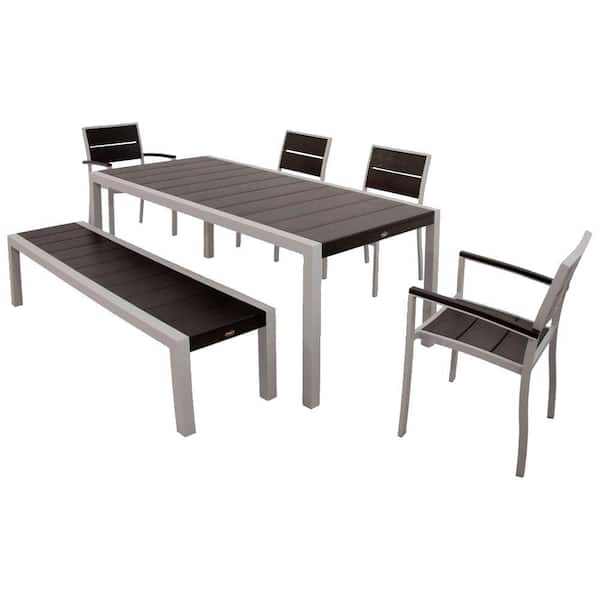 Trex Outdoor Furniture Surf City Textured Silver 6-Piece Plastic Outdoor Patio Dining Set with Charcoal Black Slats