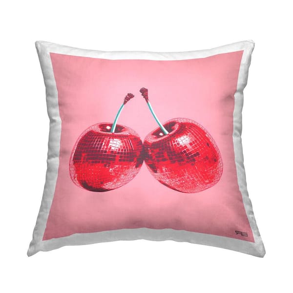 Red Cherries on Pink Pink Print Polyester 18 in. x 18 in. Throw Pillow