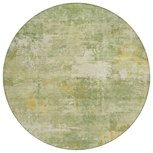Chantille Machine Washable Indoor/Outdoor Abstract ACN2369 Sage 8 ft. x 8 ft. Round Rug