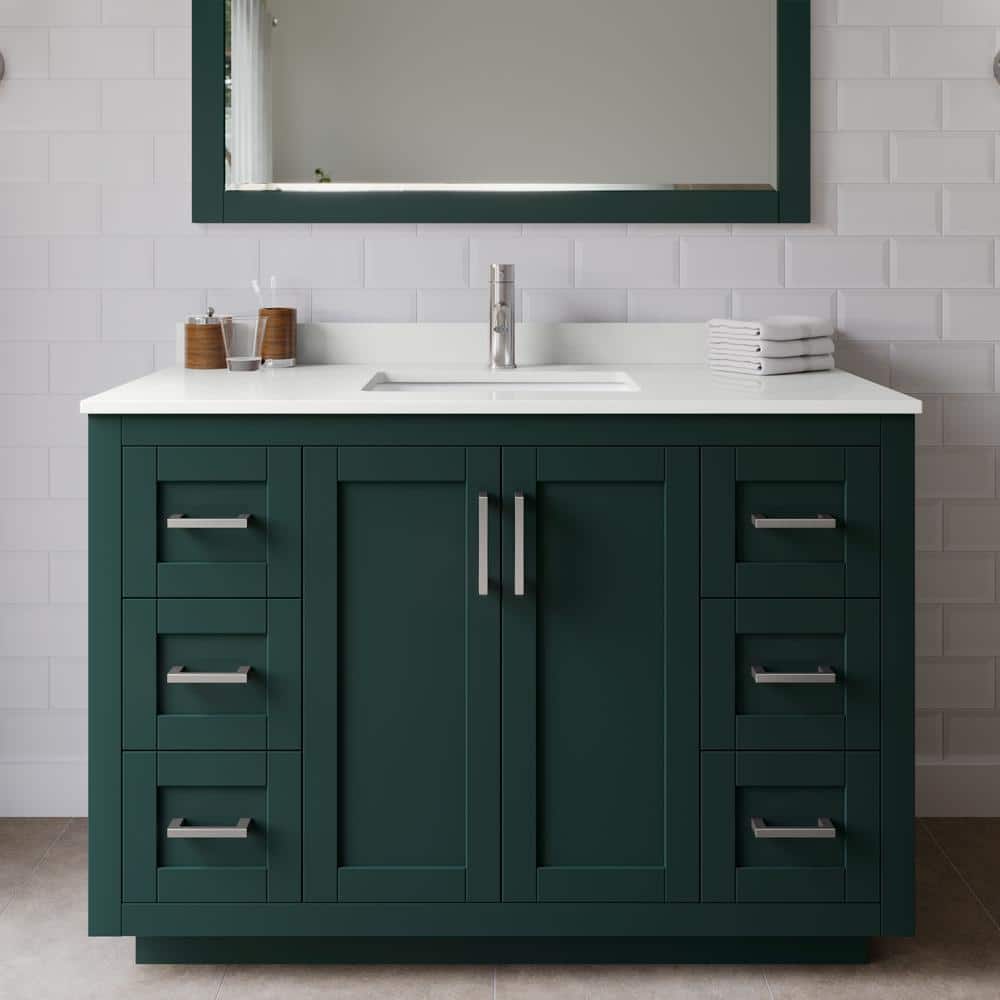 Miranda 48 in. W x 22 in. D x 33.75 in. H Single Bath Vanity in Green with White Quartz Top and 46 in. Mirror price history on PriceWatchPro