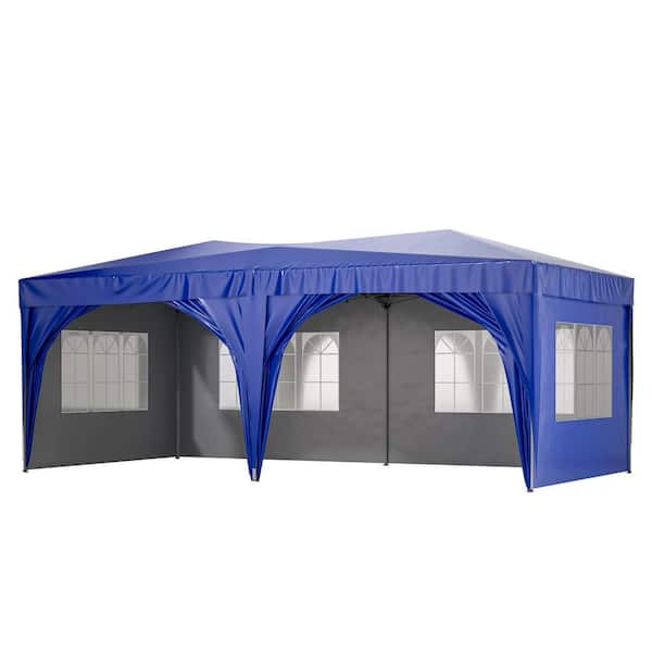 Unbranded 10 ft. x 20 ft. Blue Pop-Up Outdoor Portable Party Folding Tent with 6 Removable Sidewalls, carry Bag, 6 Weight Bags