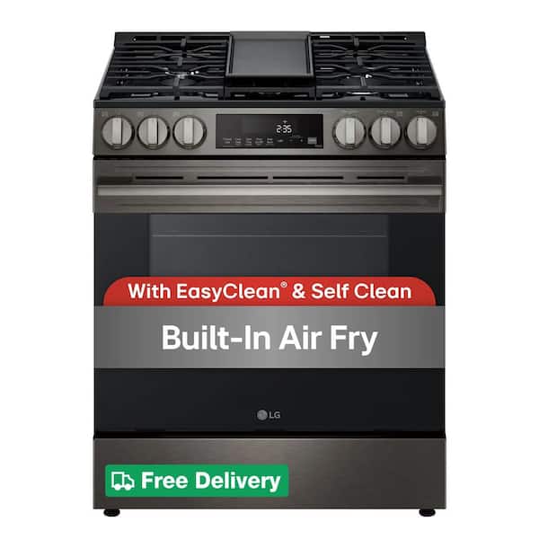 30 in. 5 Burners Slide in Gas Range in Black Stainless Steel with Convection, Air Fry, and Premium Handle