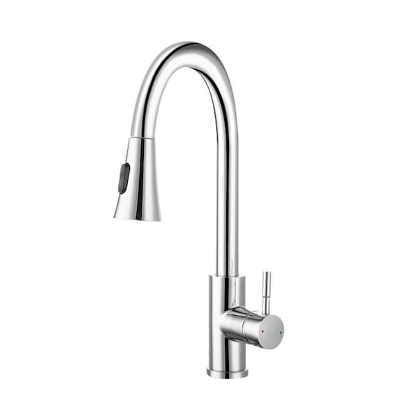 15.67 in. Single Handle Stainless Steel 360 ° Spout Swive Pull Down Sprayer Kitchen Faucet in Chrome