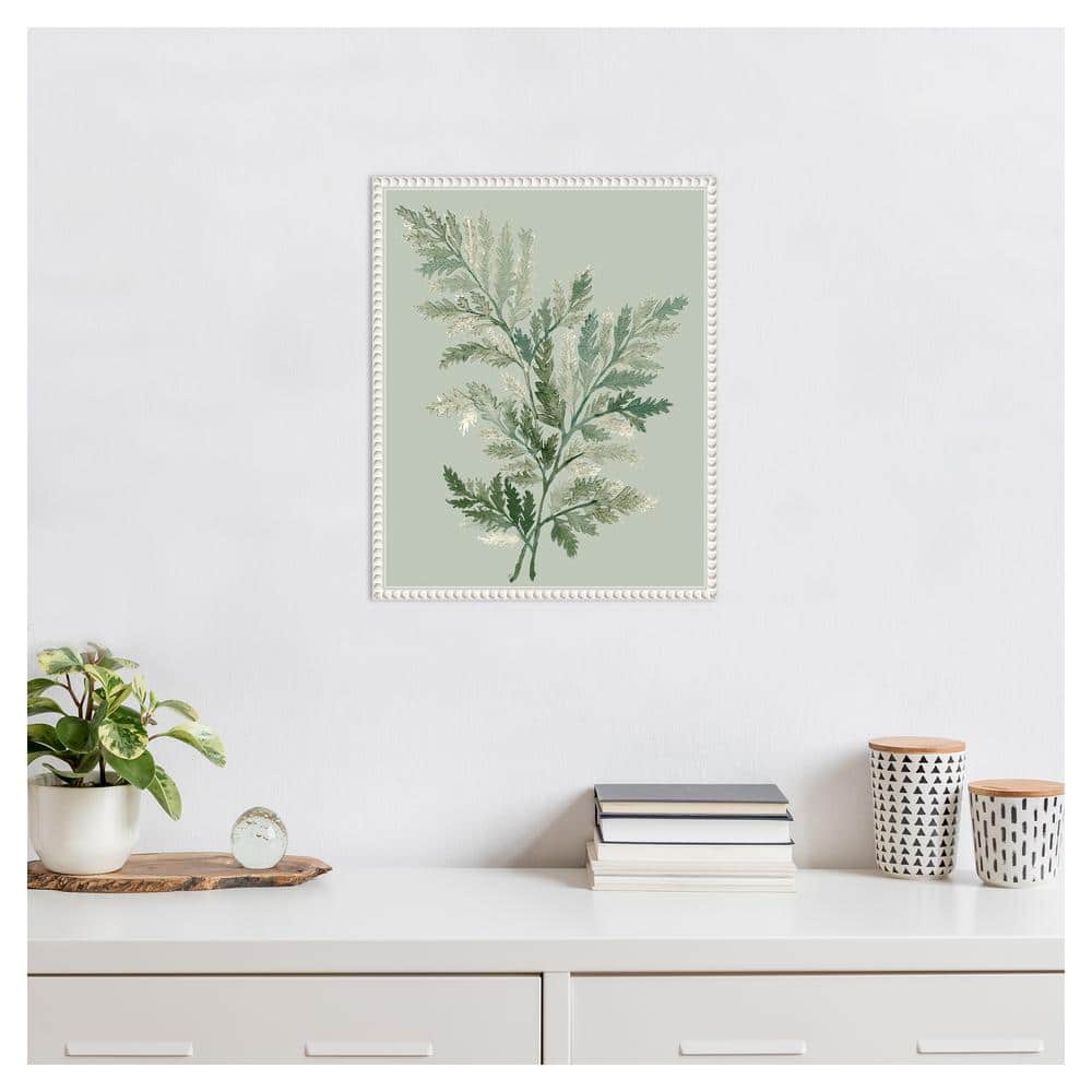 Green Ferns Botanical Canvas Print with Beaded White Frame