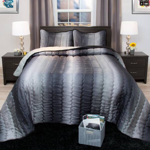 Lavish Home 3-Piece Charcoal and Silver Full Comforter Set