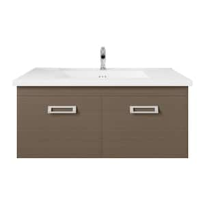 Orleans 38 in. W x 20 in. D x 23 in. H Single Sink Wallmount Bath Vanity in Wenge with White Porcelain Top