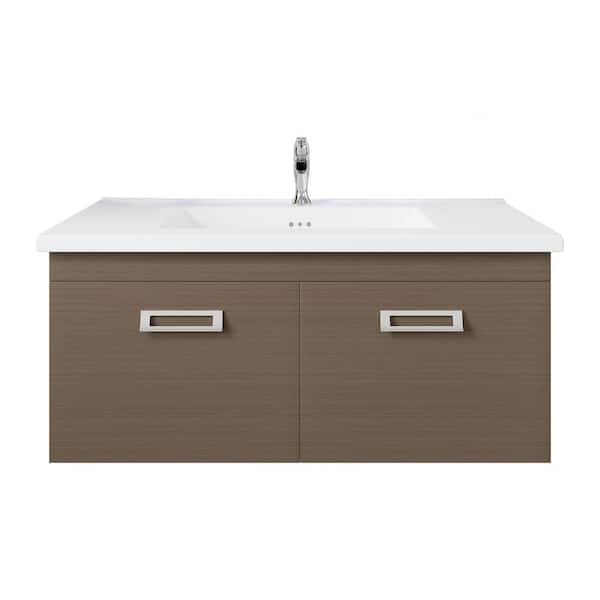 Orleans 38 in. Single Sink Floating Wenge Bath Vanity with White Porcelain Top (Assembled)