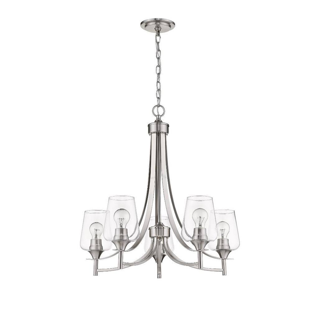 Joliet 5-Light Brushed Nickel Glass Shade Chandelier