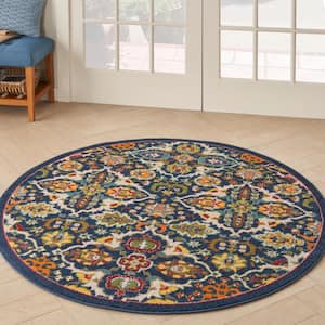Allur Nav/Mtc 5 ft. x 5 ft. All-Over Design Transitional Round Area Rug