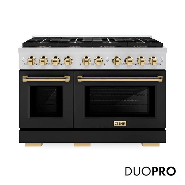 Autograph 48 in. 6.7 cu. ft. Paramount Gas Range with 8 Burners and Dual Ovens with Black Matte and Polished Gold
