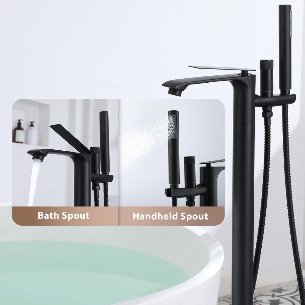 Matte Black Freestanding Tub Filler Faucet with Handheld Shower