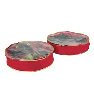 6.3 in. Red Fabric Set of Two 24 in. Wreath Storage Bags