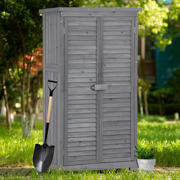 ToolCat 2.5 ft. W x 1.5 ft. D Wooden Garden Shed 3-Tier Patio Storage Cabinet Wooden Lockers, Gray 3.75 Sq. Ft.