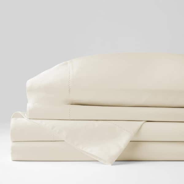 The Company Store Organic 4-Piece Ivory Solid 300-Thread Count Cotton Sateen Full Sheet Set