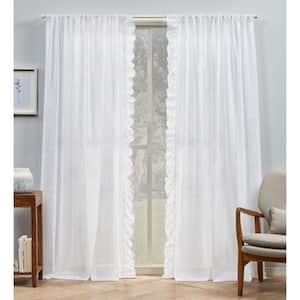 Jacinta White Solid Polyester 54 in. W x 84 in. L Rod Pocket Top, Sheer Curtain Panel (Set of 2)