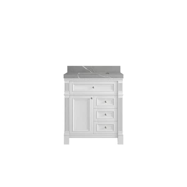 Willow Collections Paris 30 in. W x 22 in. D x 36 in. H Single Sink Bath Vanity Center in White with 2 in. Piatra Gray qt. Top