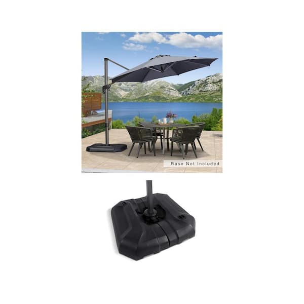 10 ft. Octagon Gray Cantilever Umbrella and Square Patio Umbrella Base Combo