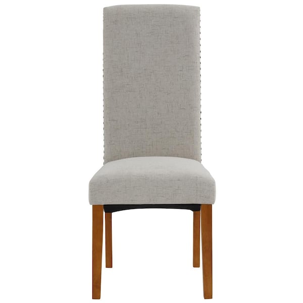 URTR Modern Beige Nailed Trim Linen Upholstered Dining Accent Armless Chair with Wooden Legs for Living Room (Set of 2)