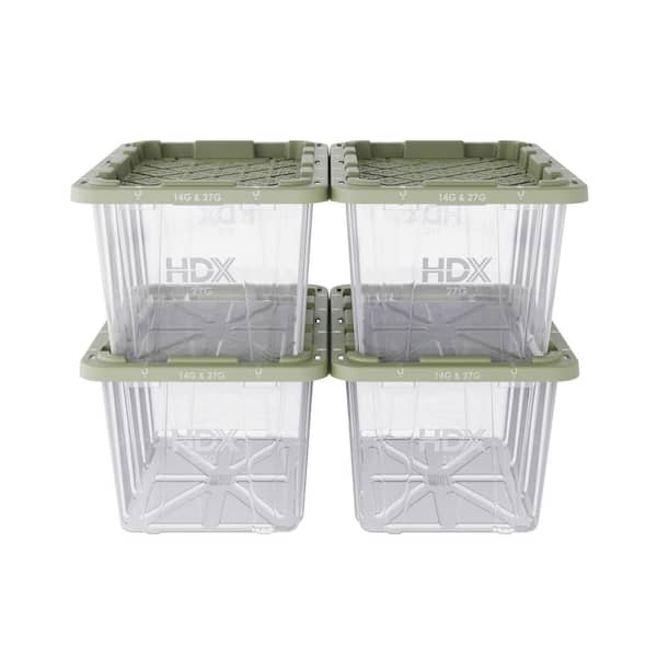 27 gal. Clear Tough Tote with Army Green Lid-4 Pack