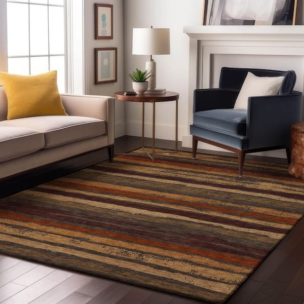 Mayfield Premium Machine Washable Abstract AMF1019 Chocolate 3 ft. x 5 ft. Area Rug