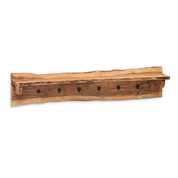Alaterre Furniture Alpine Natural Live Edge Wood 48 in. Coat Hooks with Shelf