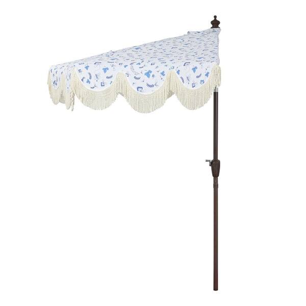 9 patio umbrella with valances JONATHAN Y Beverly 9 ft. Designer Scalloped Fringe Half Market Patio Umbrella with Crank and Push Button Tilt in Blue/White/Cream
