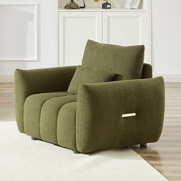 ZWWDSA 31 in. Straight Arm Fabric Square Sofa with Removable Covers in. Moss Green & Brass Gold