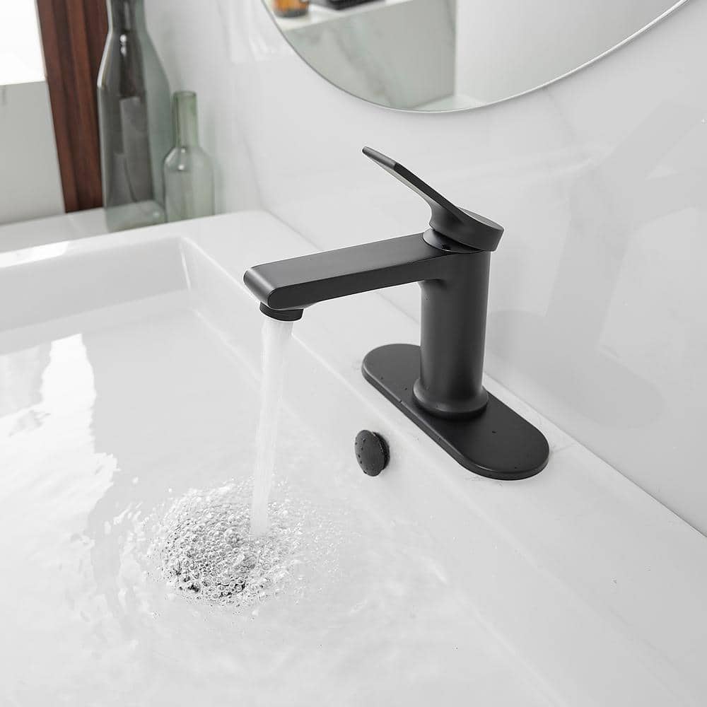 Matte Black Single-Handle Bathroom Faucet with Nickel Finish