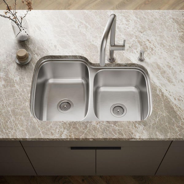 Verse Drop-In Stainless Steel 33 in. 4-Hole Double Bowl Kitchen Sink