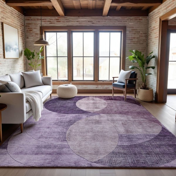 Mayfield Premium Machine Washable Abstract AMF1140 Purple 3 ft. x 5 ft. Area Rug