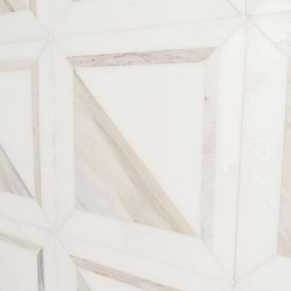 Beige and Cream 8.5" Porcelain Mosaic Tile with Marble Look