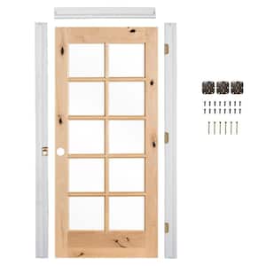 Ready-to-Assemble 24 in. x 80 in. Right-Handed 10-Lite Clear Glass Unfinished Alder Wood Single Prehung Interior Door