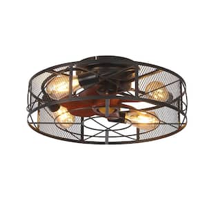 19 in. Indoor Black 6-Speed Flush Mount Caged Ceiling Fan with Light Kit and Remote Control