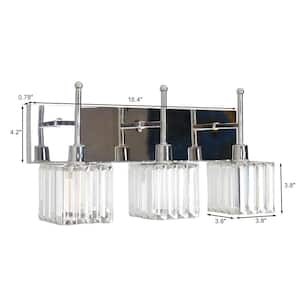 18.4 in. 3-Light Modern Silver Bathroom Vanity Light with Cube Crystal Shades